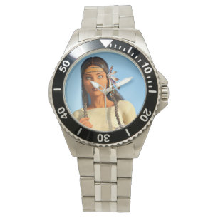 Schöne indianische Frau Indigene Kleidung Armbanduhr