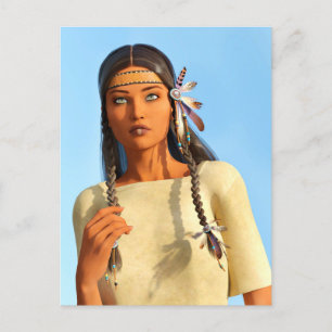 Schöne indianische Frau Indigene Kleidung Feiertagspostkarte
