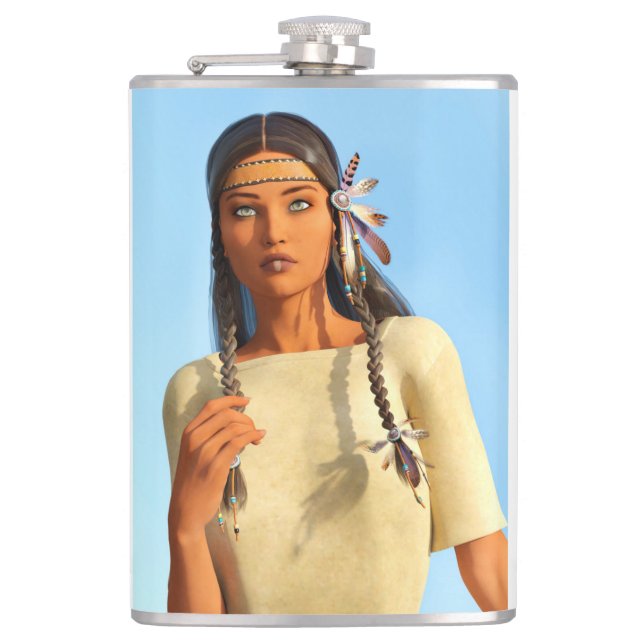 Schöne indianische Frau Indigene Kleidung Flachmann (Vorderseite)