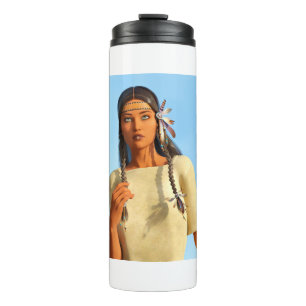 Schöne indianische Frau Indigene Kleidung Thermosbecher
