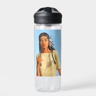 Schöne indianische Frau Indigene Kleidung Trinkflasche