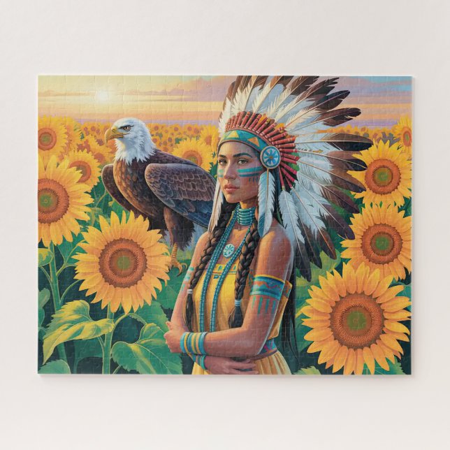 Schöne indianische Frau mit Adler Puzzle (Horizontal)