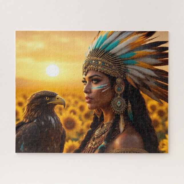 Schöne indianische Frau mit Krähe Puzzle (Horizontal)