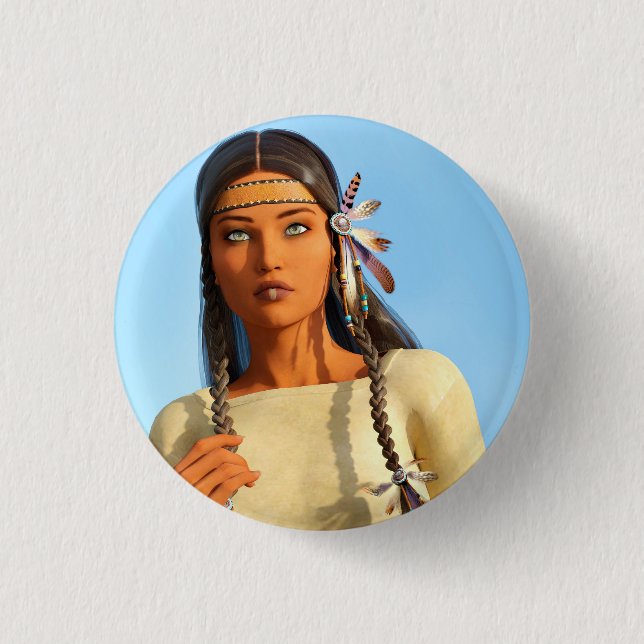 Schöne indigene Amerikanerin Button (Vorderseite)