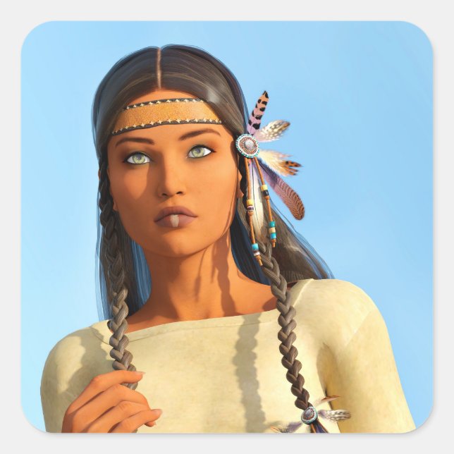 Schöne indigene Amerikanerin Quadratischer Aufkleber (Vorderseite)