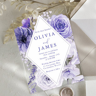 Schöne Indigo-Flora-Rahmen Hochzeit Acryleinladungen