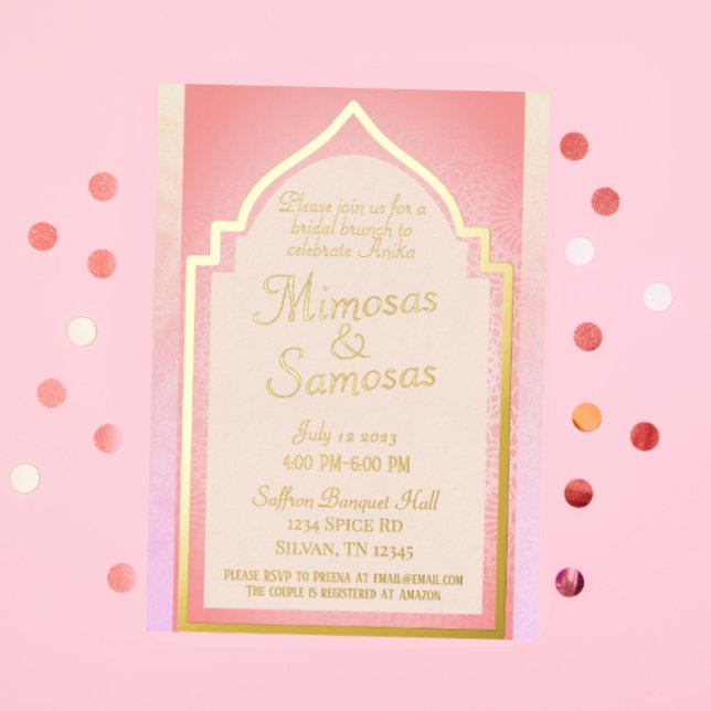 Schöne indische Mimosas und Samosas Bridal Brunch Folieneinladung (Von Creator hochgeladen)