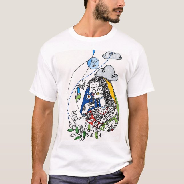 Schöne indische populäre Kunst Madhubani Malerei T-Shirt (Vorderseite)