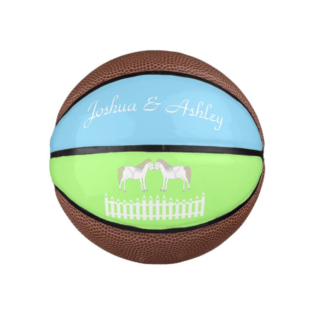 Schöne Individuelle Name für Weiße Hochzeitspferde Mini Basketball (Vorderseite)