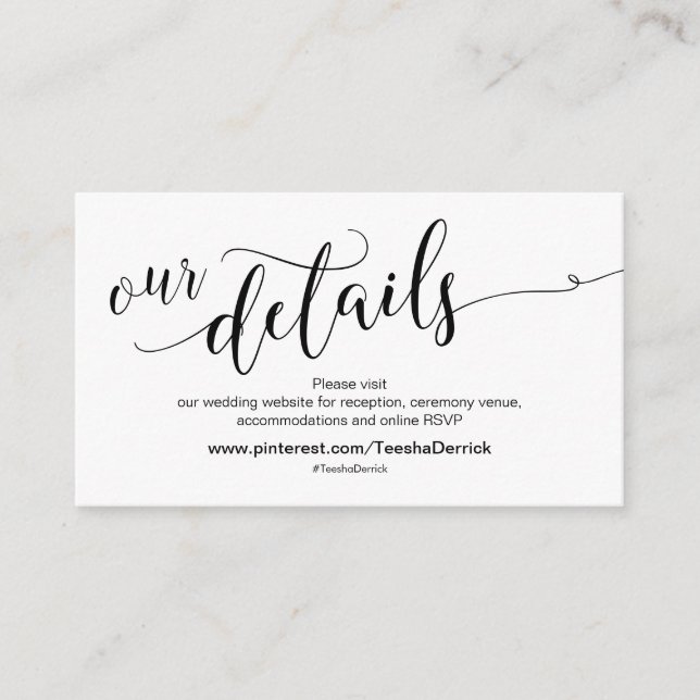 Schöne Informationen zur Hochzeitswebsite Begleitkarte (Vorderseite)