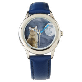 Schöne Ingwer Cat und Vollmond Watch Armbanduhr