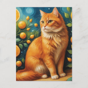 Schöne Ingwer Katze in einem Orange Grove Postkarte