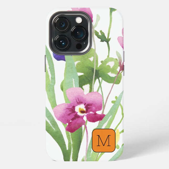 Schöne Initiale mit Wasserfarbe Pink Grün Rand iPhone Hülle (Hinten)
