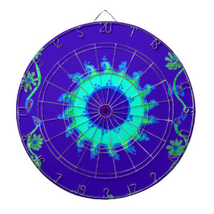 Schöne Iridescent Blue Floral Art Ölgemälde Dartscheibe