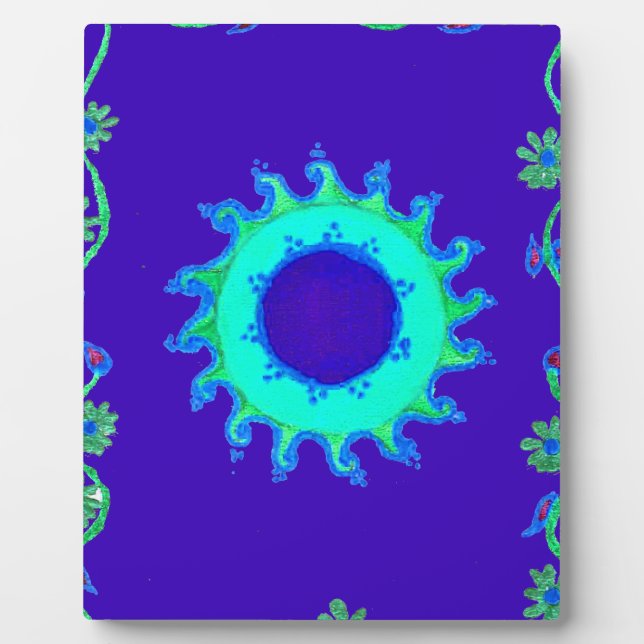Schöne Iridescent Blue Floral Art Ölgemälde Fotoplatte (Vorderseite)