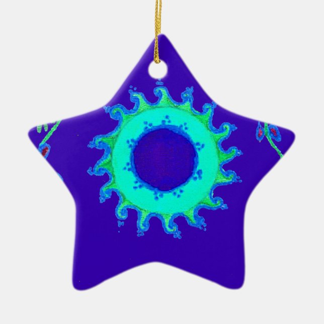 Schöne Iridescent Blue Floral Art Ölgemälde Keramik Ornament (Vorne)