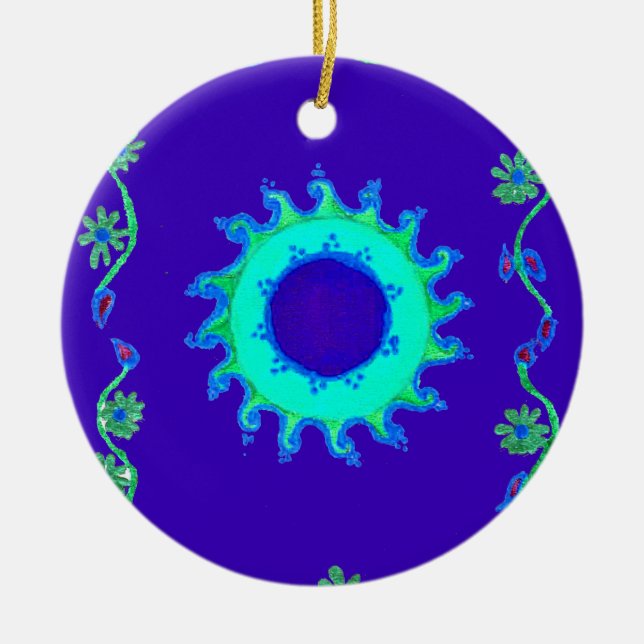 Schöne Iridescent Blue Floral Art Ölgemälde Keramikornament (Vorne)