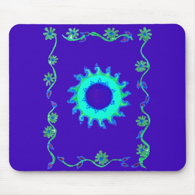 Schöne Iridescent Blue Floral Art Ölgemälde Mousepad (Vorne)