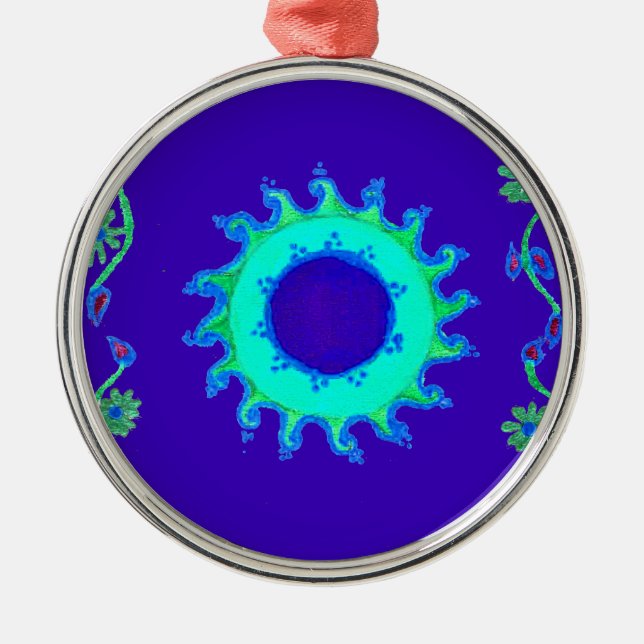 Schöne Iridescent Blue Floral Art Ölgemälde Ornament Aus Metall (Vorne)