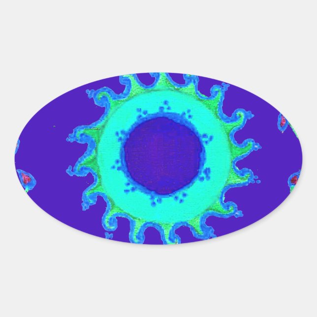 Schöne Iridescent Blue Floral Art Ölgemälde Ovaler Aufkleber (Vorderseite)