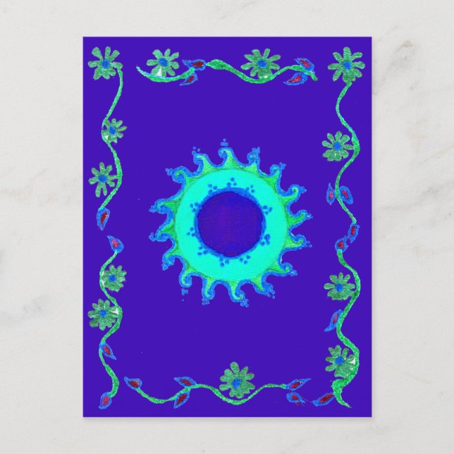 Schöne Iridescent Blue Floral Art Ölgemälde Postkarte (Vorderseite)