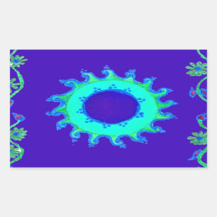 Schöne Iridescent Blue Floral Art Ölgemälde Rechteckiger Aufkleber