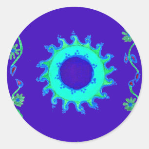 Schöne Iridescent Blue Floral Art Ölgemälde Runder Aufkleber