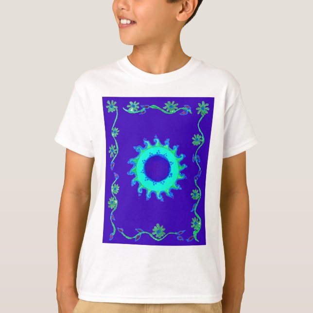 Schöne Iridescent Blue Floral Art Ölgemälde T-Shirt (Vorderseite)