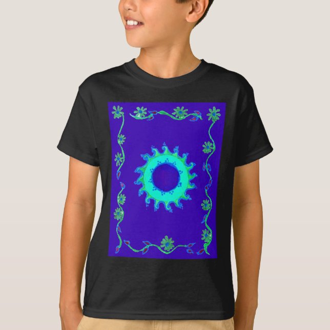 Schöne Iridescent Blue Floral Art Ölgemälde T-Shirt (Vorderseite)