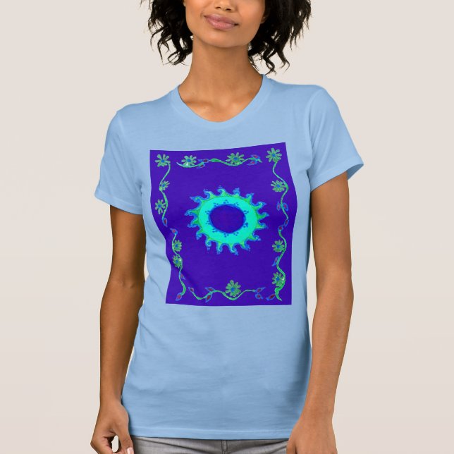 Schöne Iridescent Blue Floral Art Ölgemälde T-Shirt (Vorderseite)