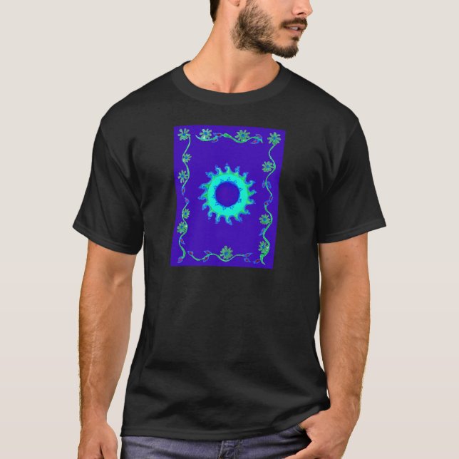 Schöne Iridescent Blue Floral Art Ölgemälde T-Shirt (Vorderseite)