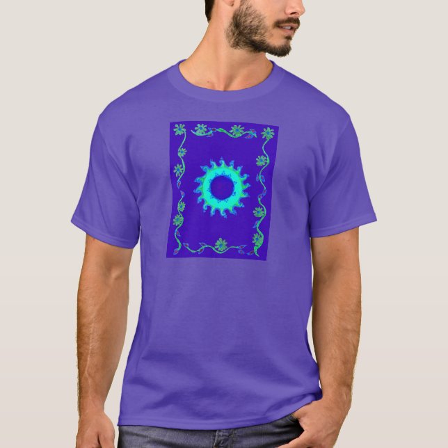 Schöne Iridescent Blue Floral Art Ölgemälde T-Shirt (Vorderseite)