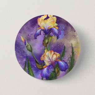 Schöne Iris-Blume - Aquarellmalerei Button