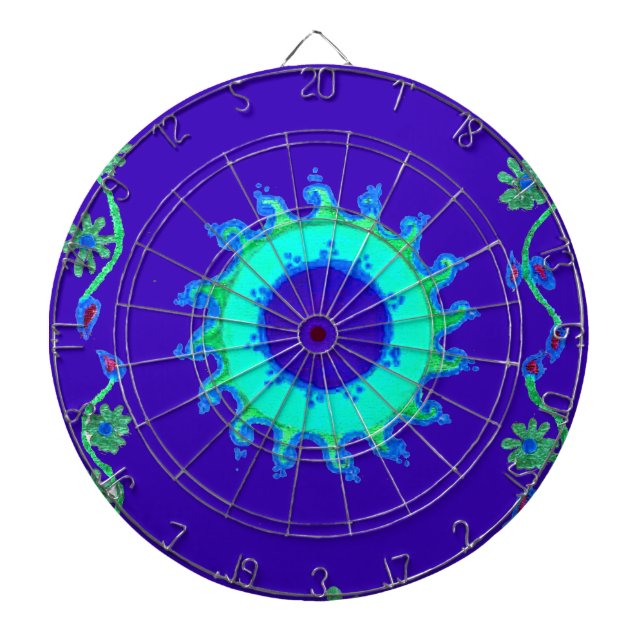 Schöne irisierende blaue Blumen-Kunst-Ölgemälde  Dartscheibe (vorne)
