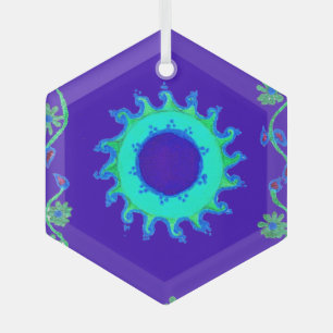 Schöne irisierende blaue Blumen-Kunst-Ölgemälde Ornament Aus Glas