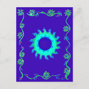 Schöne irisierende blaue Blumen-Kunst-Ölgemälde  Postkarte