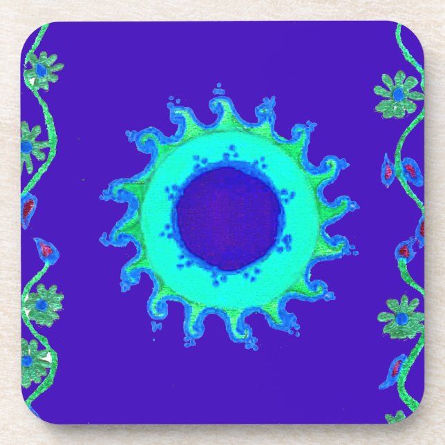 Schöne irisierende blaue Blumen-Kunst-Ölgemälde  Untersetzer (Vorderseite)