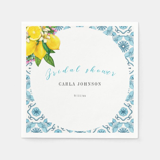 Schöne italienische Kachel und Limones Brautparty Serviette (Vorderseite)