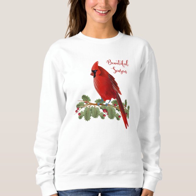 Schöne Jahreszeit-roter Kardinals-Vogel-Frauen Sweatshirt (Vorderseite)