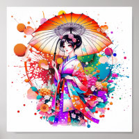 Schöne japanische Frau im Kimono Parasol