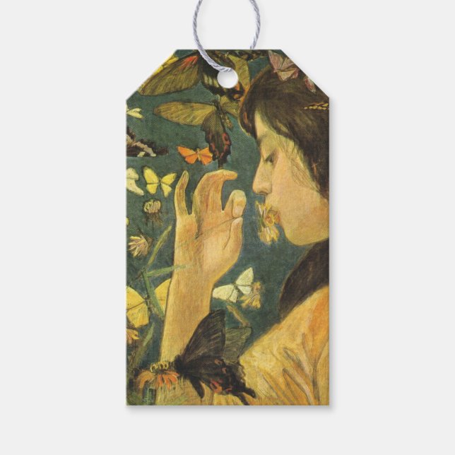 Schöne japanische Frau mit Schmetterlingen Geschenkanhänger (Vorderseite)