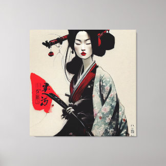 Schöne japanische Geisha Stretched Canvas Print Leinwanddruck