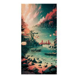 Schöne japanische Hafenlandschaft Poster