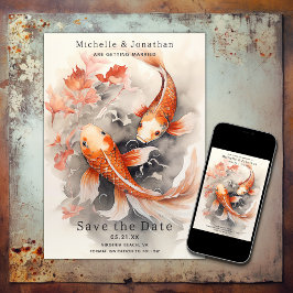 Schöne japanische Koi Fish Orange Beige Wedding Save The Date