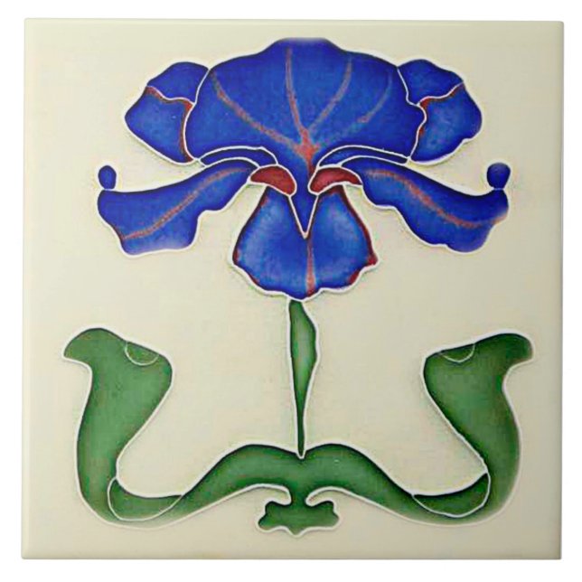 Schöne Jugendstil Iris Keramik Tile Fliese (Vorderseite)