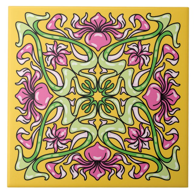 Schöne Jugendstil-Kachel mit Iris-Blume Fliese (Vorderseite)