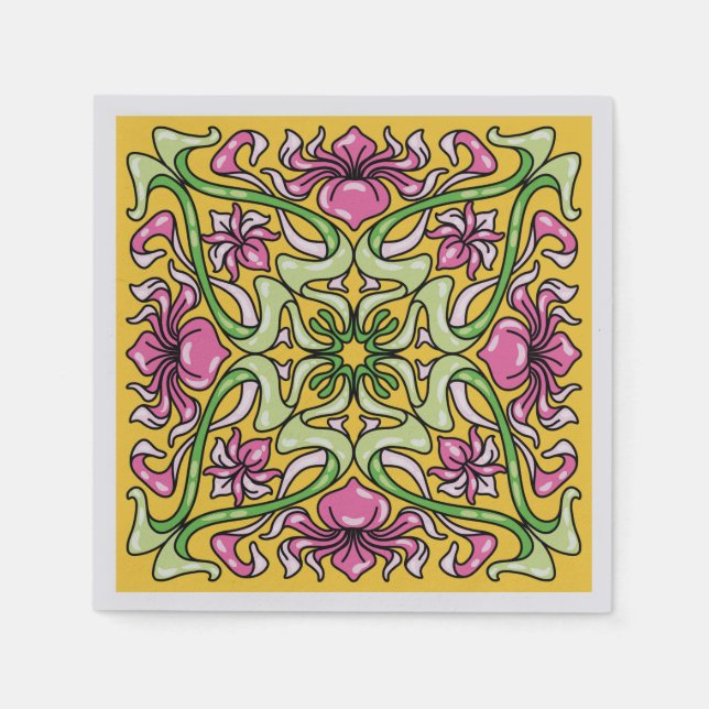 Schöne Jugendstil-Kachel mit Iris-Blume Serviette (Vorderseite)