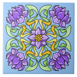 Schöne Jugendstil-Kachel mit violetten Blumen Fliese