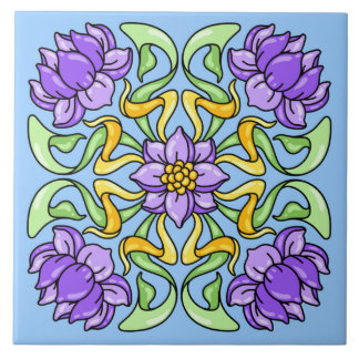Schöne Jugendstil-Kachel mit violetten Blumen Fliese