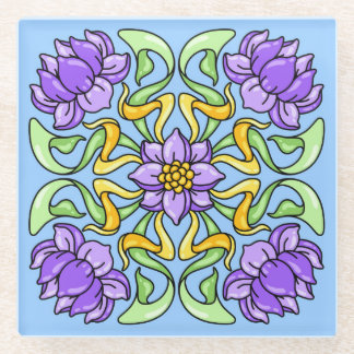 Schöne Jugendstil-Kachel mit violetten Blumen Glasuntersetzer